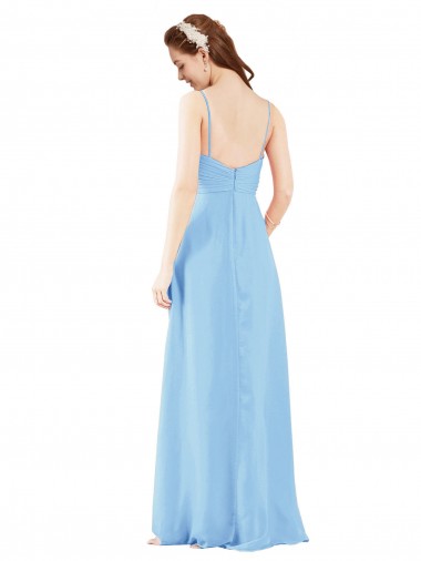 Pleated Low Back Long V-Neck Chiffon Bridesmaid Dress with Thin Straps Canada