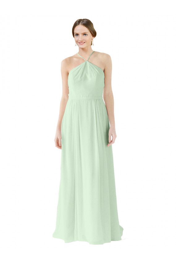 Front halter Neckline and Deep Back Long Chiffon Bridesmaid Dress Canada