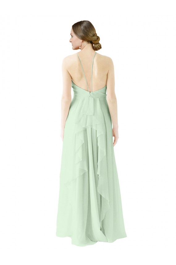 Front halter Neckline and Deep Back Long Chiffon Bridesmaid Dress Canada