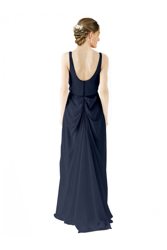 Scoop Neckline Fitted Long Chiffon Bridesmaid Dress Open Back