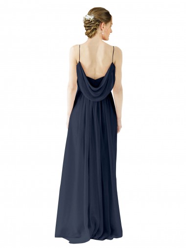 Spaghetti Straps Open Back Long Chiffon Bridesmaid Dress Canada