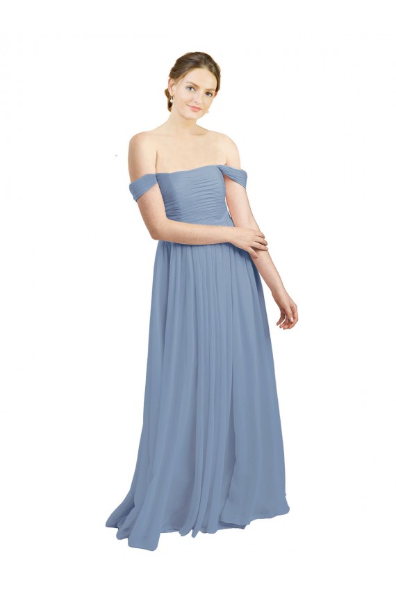 Long Floor Length Chiffon Bridesmaid Dress with Fluttering Off the Shoulder Straps Canada
