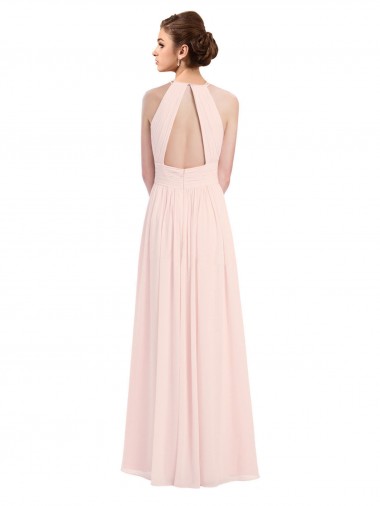 Sleeveless Chiffon High Neck Bridesmaid Dress with Diagonal Pleats Canada