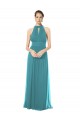 Ruched Long Chiffon Halter Bridesmaid Dress with Tie Back and Tails Canada