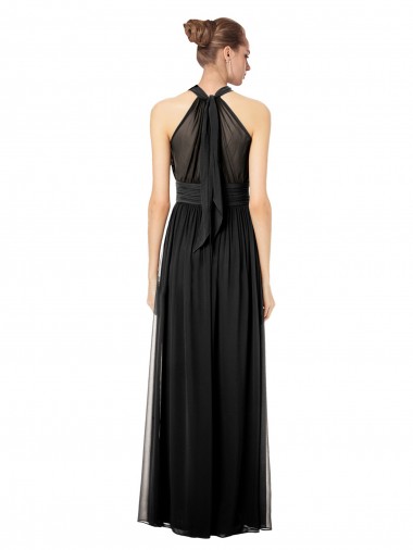 Ruched Long Chiffon Halter Bridesmaid Dress with Tie Back and Tails Canada