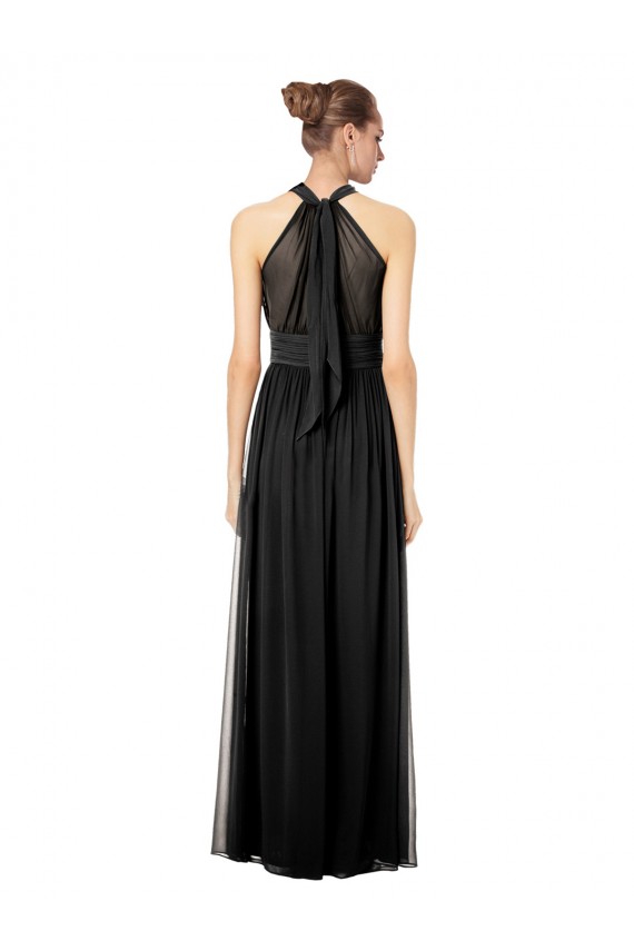 Ruched Long Chiffon Halter Bridesmaid Dress with Tie Back and Tails Canada