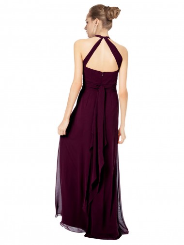 Keyhole Back Long Chiffon Halter Dress with Halter Straps Cross Neck Canada