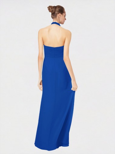Sleeveless Long Chiffon Empire Gown with Pleated Halter Straps Canada