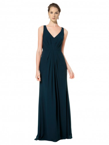Shop Long Chiffon V-Neck Sleeveless Bridesmaid Dress with Large Keyhole Back Canada