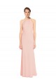 High Neck Long Chiffon Halter Bridesmaid Dress with Drape Chiffon Overlay Canada