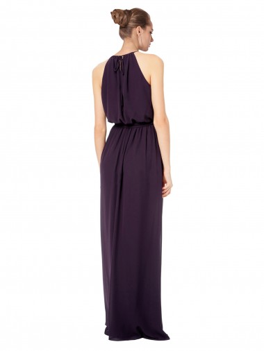 High Neck Long Chiffon Halter Bridesmaid Dress with Drape Chiffon Overlay Canada