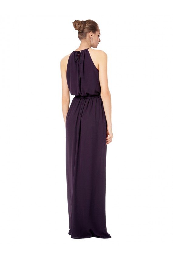 High Neck Long Chiffon Halter Bridesmaid Dress with Drape Chiffon Overlay Canada