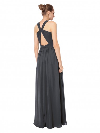 Long Chiffon Halter Bridesmaid Dress Keyhole Back Canada