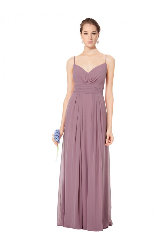 V-Neck Spaghetti Strap Open Back Long Chiffon Bridesmaid Dress Canada