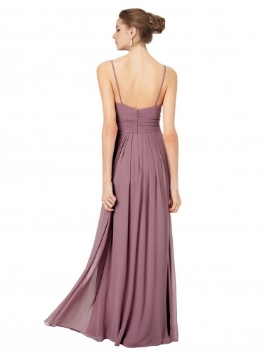 V-Neck Spaghetti Strap Open Back Long Chiffon Bridesmaid Dress Canada