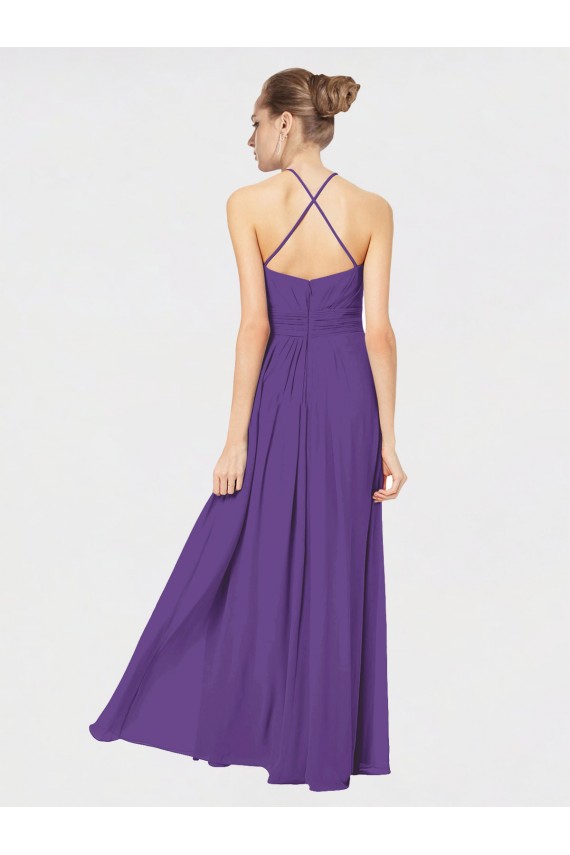 Long Chiffon Spaghetti Strap Halter Bridesmaid Dress Canada