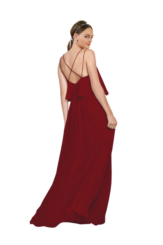 Long Chiffon Bridesmaid Dress with Slim Straps and Open Back Canada