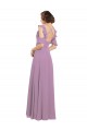 Long Chiffon Bridesmaids Dress with Flounced Sleeve Detail and Criss Cross Back
