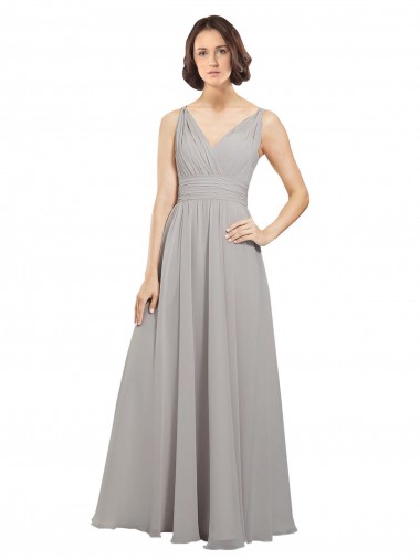 Twist Shouder Full Chiffon Bridesmaids Dress with V-Neckline and V-Back Canada