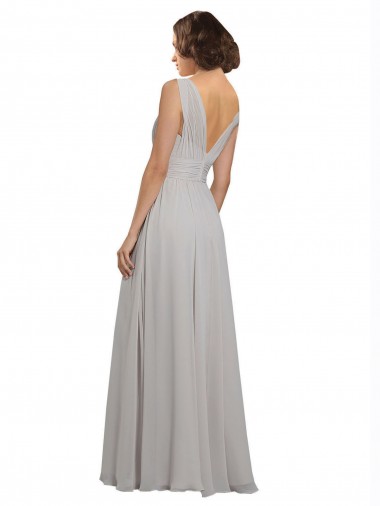 Twist Shouder Full Chiffon Bridesmaids Dress with V-Neckline and V-Back Canada
