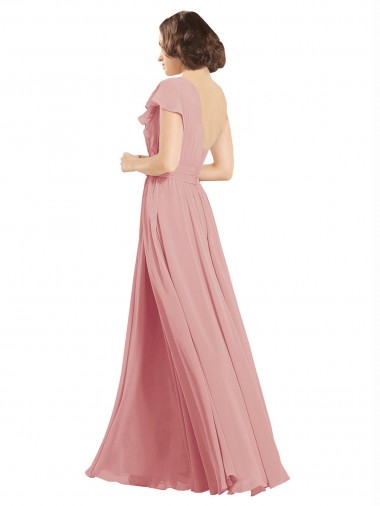 Chiffon Bridesmaids Dress with One Shoulder Flounced Sleeve Canada