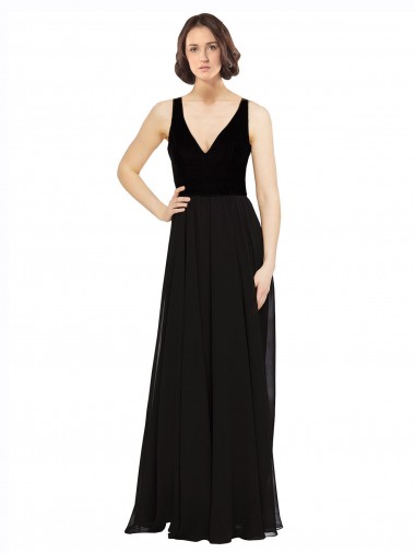 Shop Stretch Velvet and Chiffon Bridesmaids Dress with V-Neckline Canada