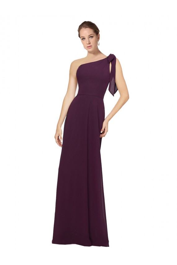 One Shoulder Chiffon Bridesmaids Dress with Shoulder Bow