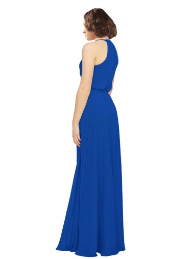 Long Jewel Neckline Chiffon Bridesmaids Dress wit Chiffon Tie Sash Canada