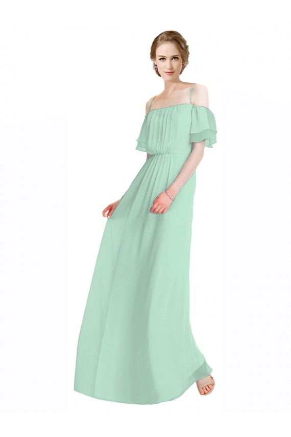 Spaghetti Straps Long Chiffon Off-The-Shoulder Bridesmaid Dress with Double Flounce Sleeves Canada