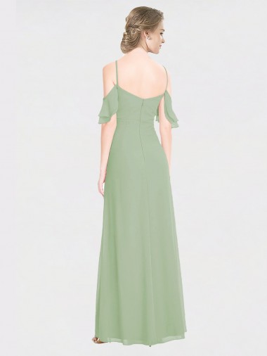 Long Chiffon Off-The-Shoulder Bridesmaid Dress with Double Flounce Sleeves Canada
