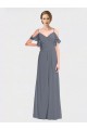Long Chiffon Spaghetti Strap V-Neck Bridesmaid Dress with Off-The-Shoulder Flutter Sleeves Canada