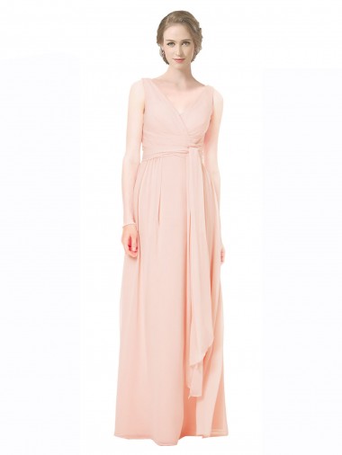 Full Length Chiffon Bridesmaid Dress with V-Front and Back Canada