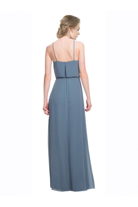 Long Chiffon Spaghetti Strap Bridesmaid Dress with Blouson Top Canada