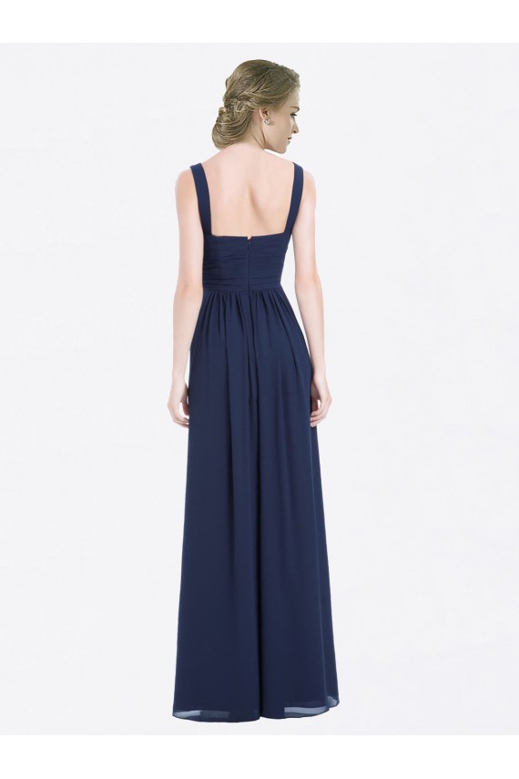 Long Chiffon V-Neck Sleeveless Bridesmaid Dress with Criss-Cross Pleated Bodice