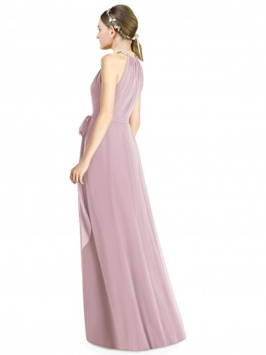 Shirred Halter Neck Long Chiffon Bridesmaid Dress Canada