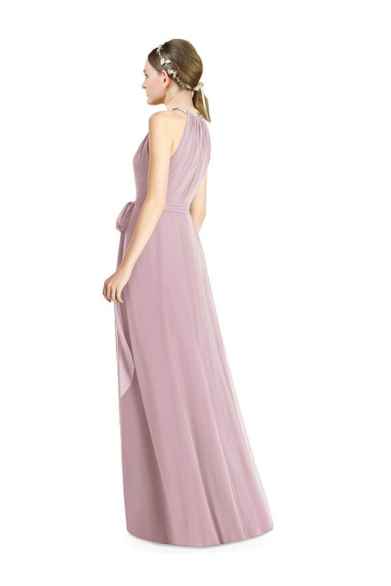Shirred Halter Neck Long Chiffon Bridesmaid Dress Canada