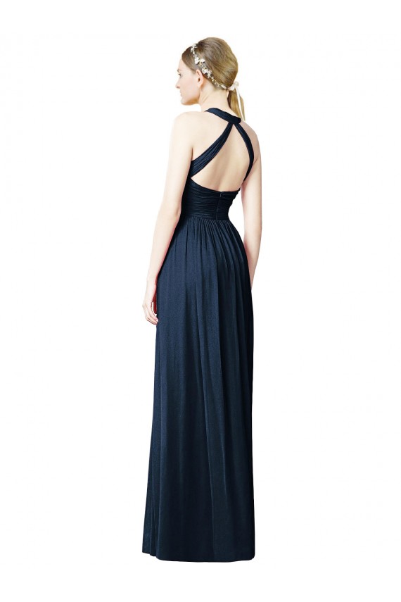 V-Neck Halter Long Open Back Chiffon Bridesmaid Dress