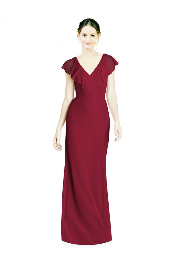 V-Neck V-Back Long Chiffon Bridesmaid Dress Canada