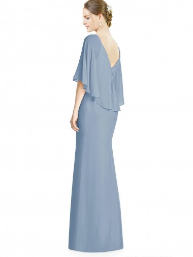 V-Back Trumpet Chiffon Bridesmaid Dress with Draped Cape Overlay Canada