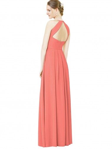Open Back Shirred Halter Chiffon Bridesmaid Dress Canada