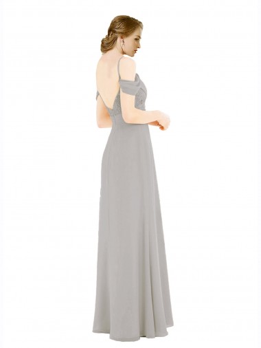 Draped Cold Shoulder Chiffon Bridesmaid Dress with Pleated Wrap Bodice Canada