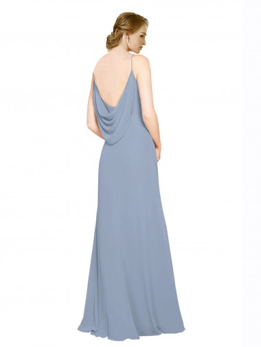 Cowl Back Long Chiffon Slip Bridesmaid Dress with Straps Canada