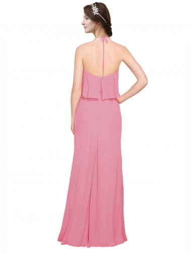 Ruffle Halter Neck A-Line Chiffon Bridesmaid Dress with Open Back Canada