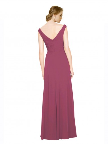 V-Neckline Long Chiffon Bridesmaid Dress with Wide V-Back Canada