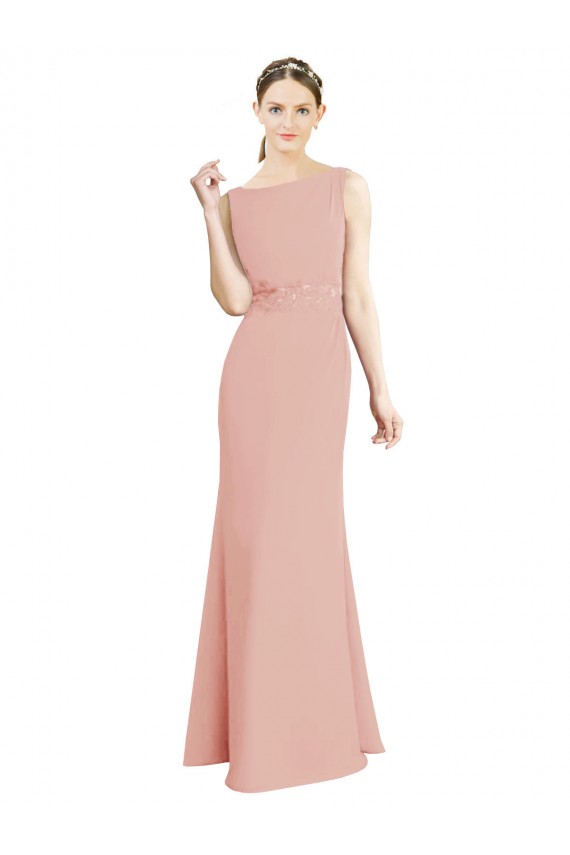 Full Length Long Chiffon Bridesmaid Dress with Pleated Lace Waist Canada