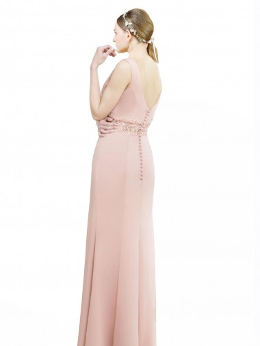 Full Length Long Chiffon Bridesmaid Dress with Pleated Lace Waist Canada