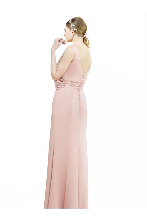 Full Length Long Chiffon Bridesmaid Dress with Pleated Lace Waist Canada