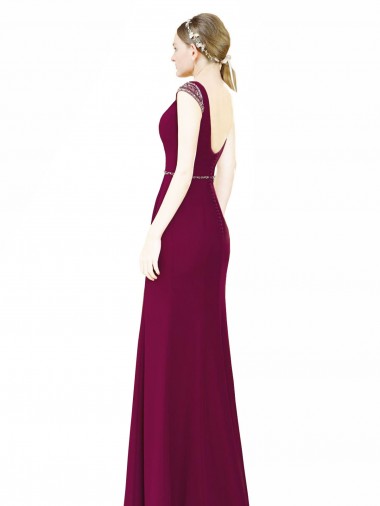 Slim Chiffon Bridesmaid Dress with Embellished Capped Sleeves Canada