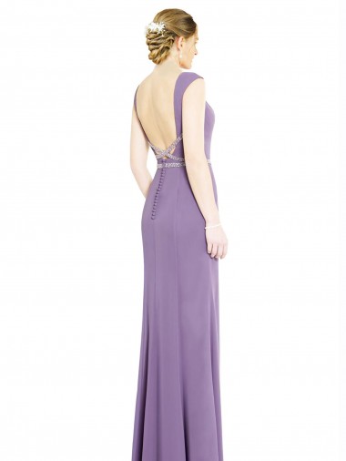 Long Chiffon Bridesmaid Dress with Boat Neckline and Keyhole Canada