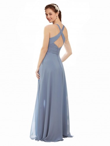 High Neck Chiffon Bridesmaid Dress with Draped Bodice Canada